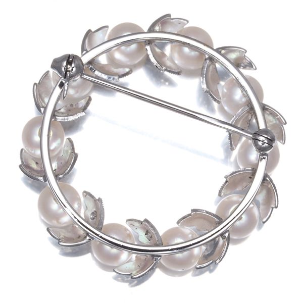 ミキモト ブローチ パール 真珠 5.6mm リーフ リース サークル