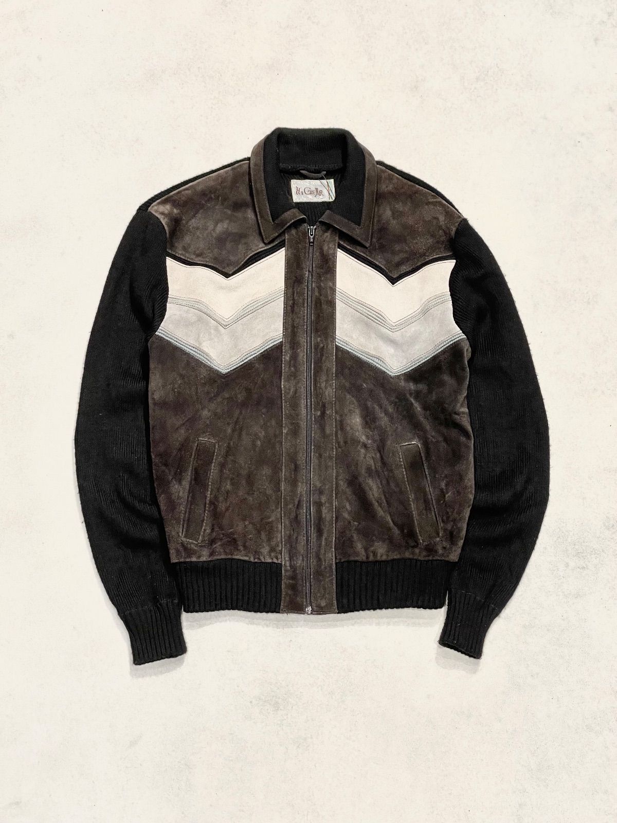 90 s スエードレザー ニット ジャケット レザージャケット スポーツジャケット 切り替えジャケット L