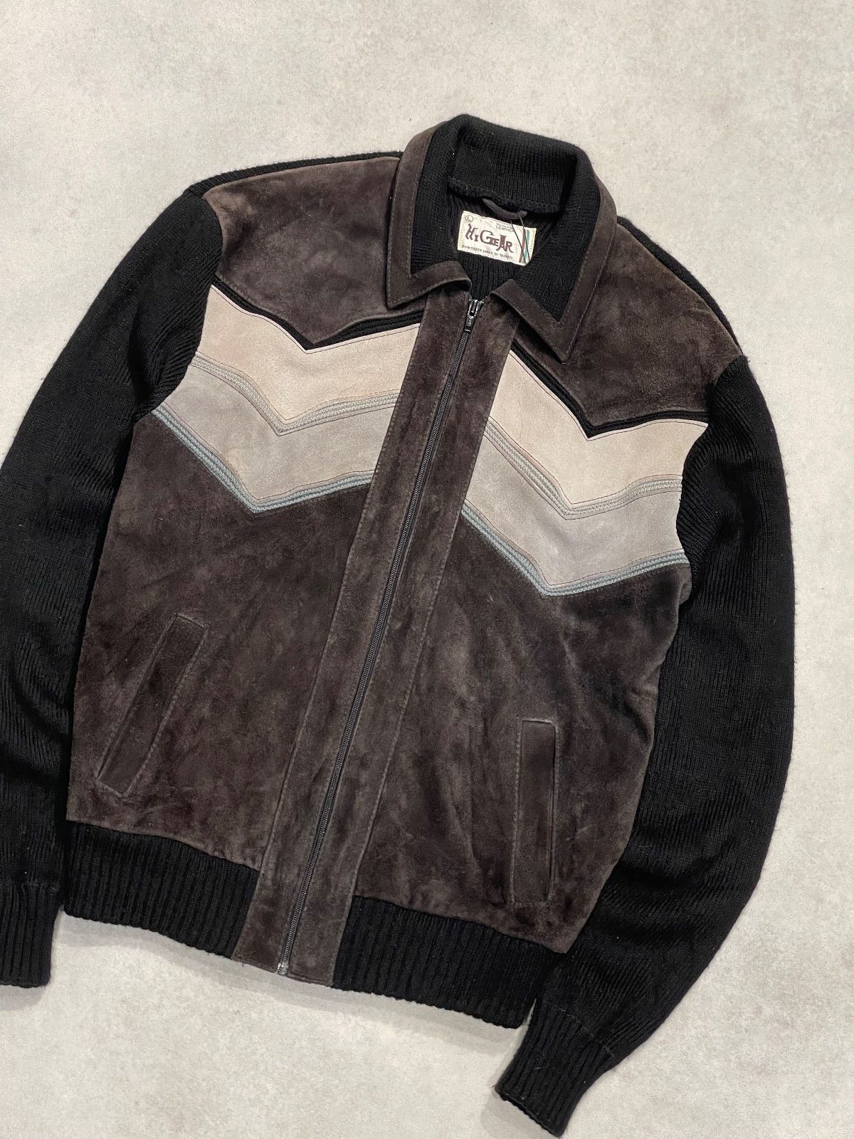90 s スエードレザー × ニット ジャケット レザージャケット スポーツジャケット 切り替えジャケット L