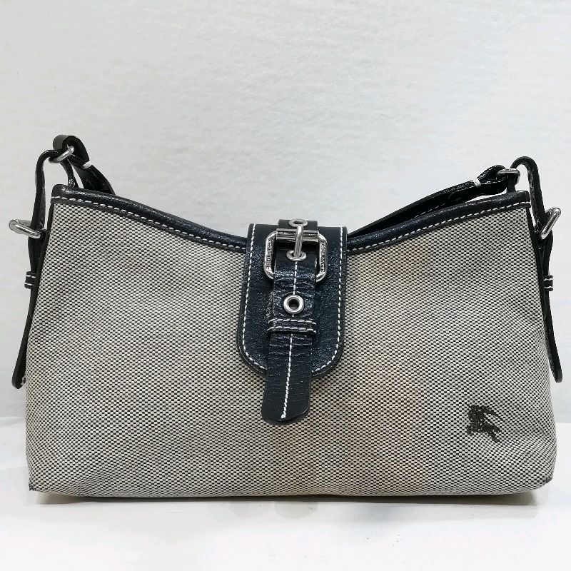 中古】バーバリーブルーレーベル ショルダーバッグ キャンバス×グレー