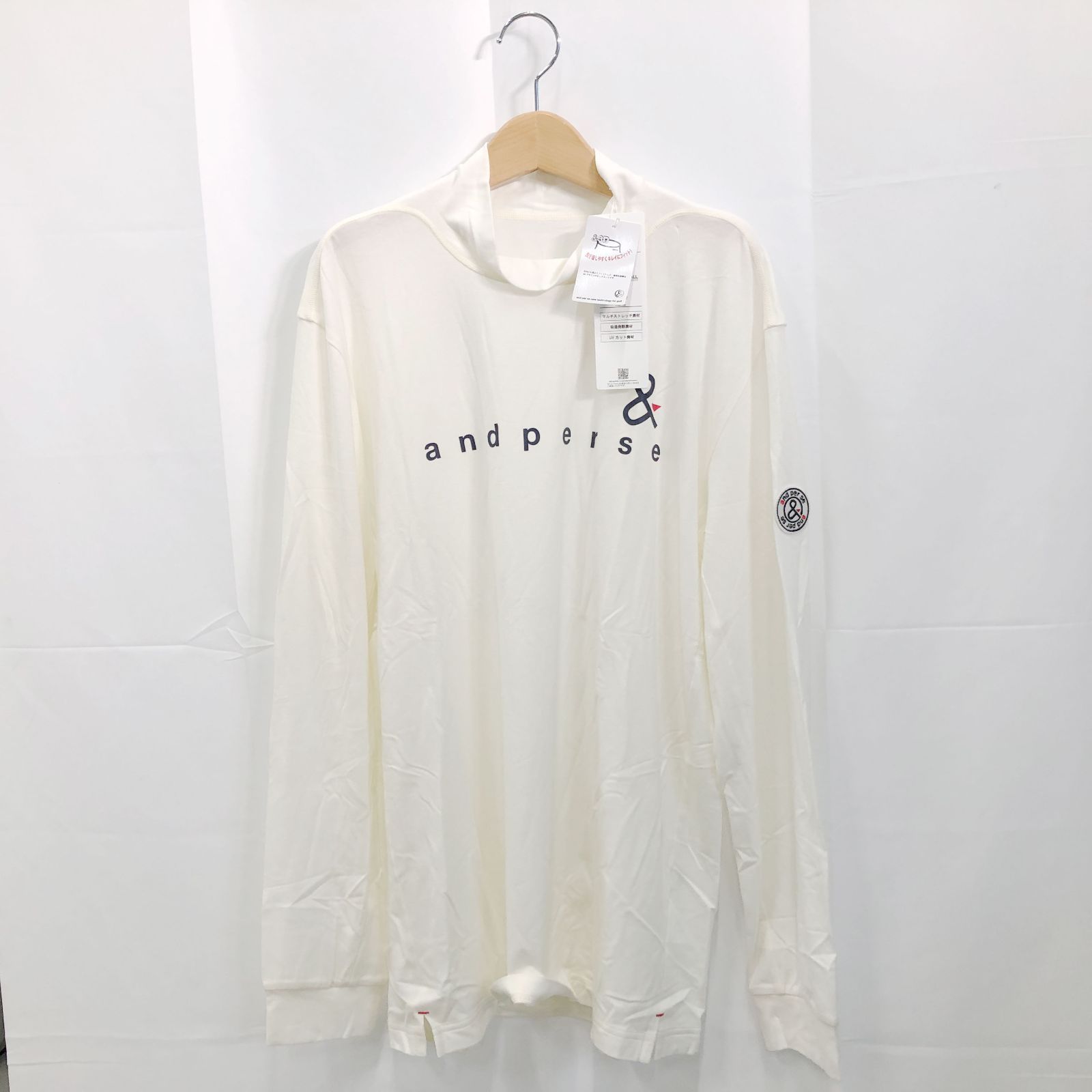 ! アンパスィ メンズ ＬＬサイズ セルヒートプレーンモックネック ホワイト系 古着ゴルフウェア