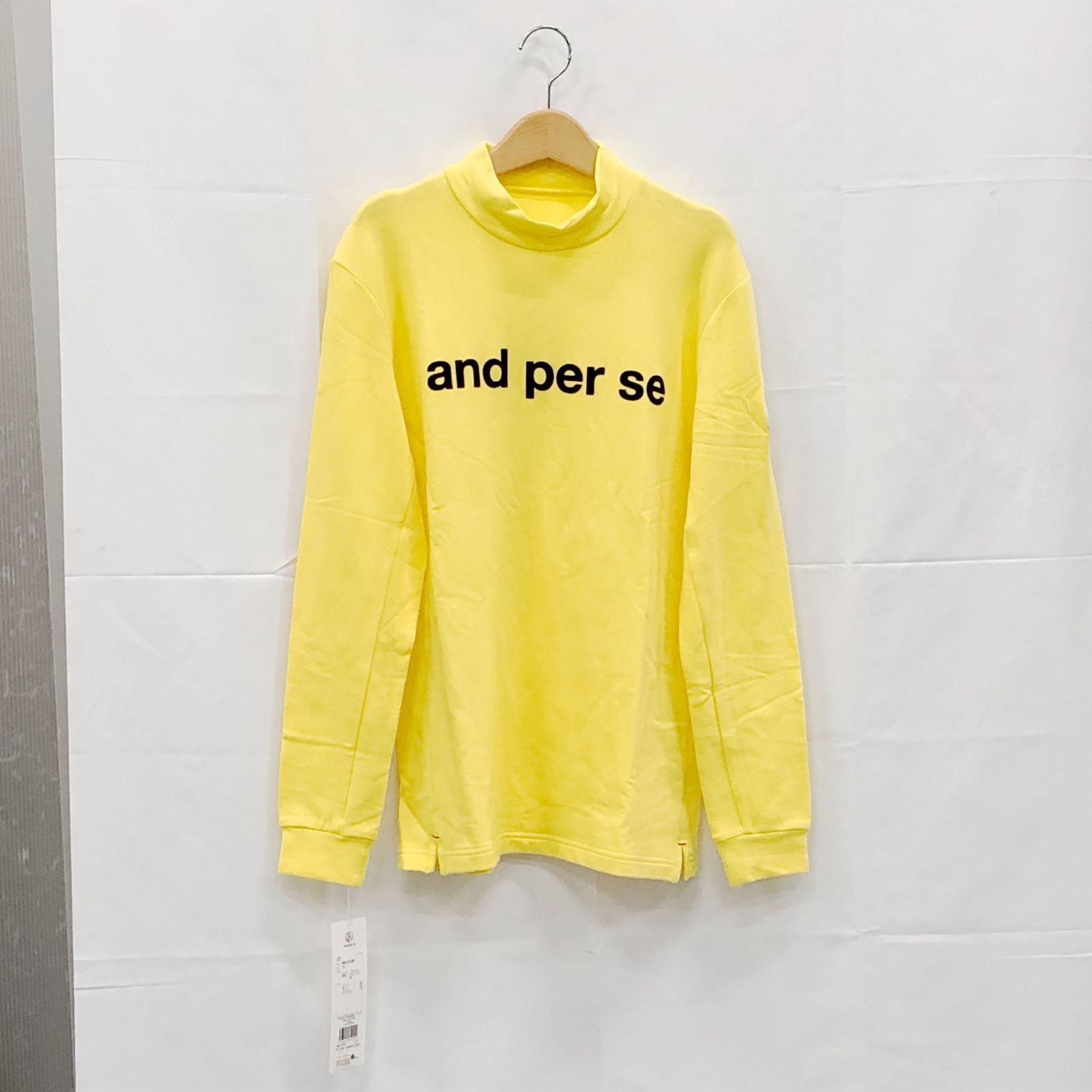 タグ付き! アンパスィ｜メンズ｜Ｍサイズ｜セルヒート長袖ハイネックシャツ｜イエロー系｜古着ゴルフウェア ドライバー練習用品 シャツ 