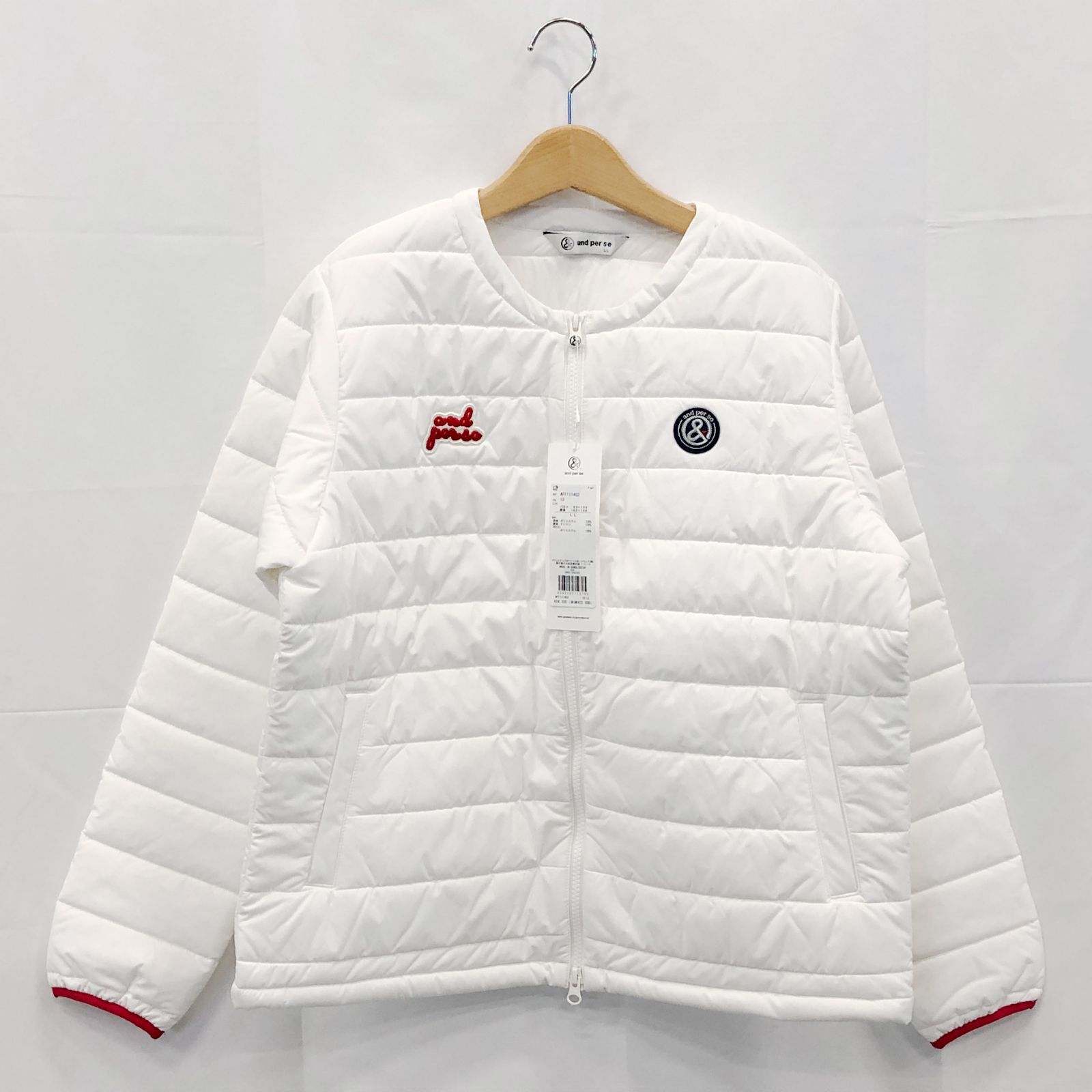 ! アンパスィ レディース ＬＬサイズ エアロカプセル中綿ブルゾン ホワイト系 古着ゴルフウェア