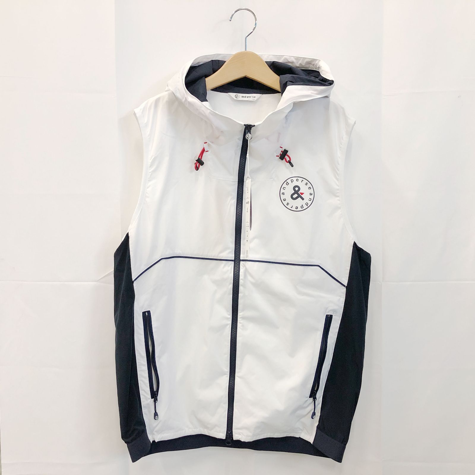 タグ付き! アンパスィ｜メンズ｜ＬＬサイズ｜エアジャスターフーディーベスト｜ホワイト系｜古着ゴルフウェア