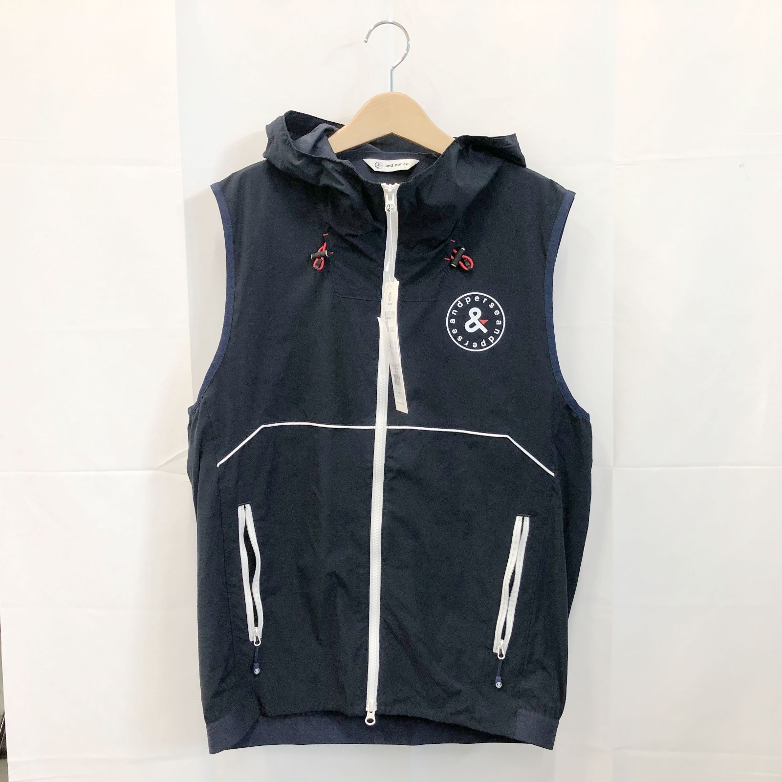 タグ付き! アンパスィ｜メンズ｜Ｌサイズ｜エアジャスターフーディーベスト｜ネイビー系｜古着ゴルフウェア