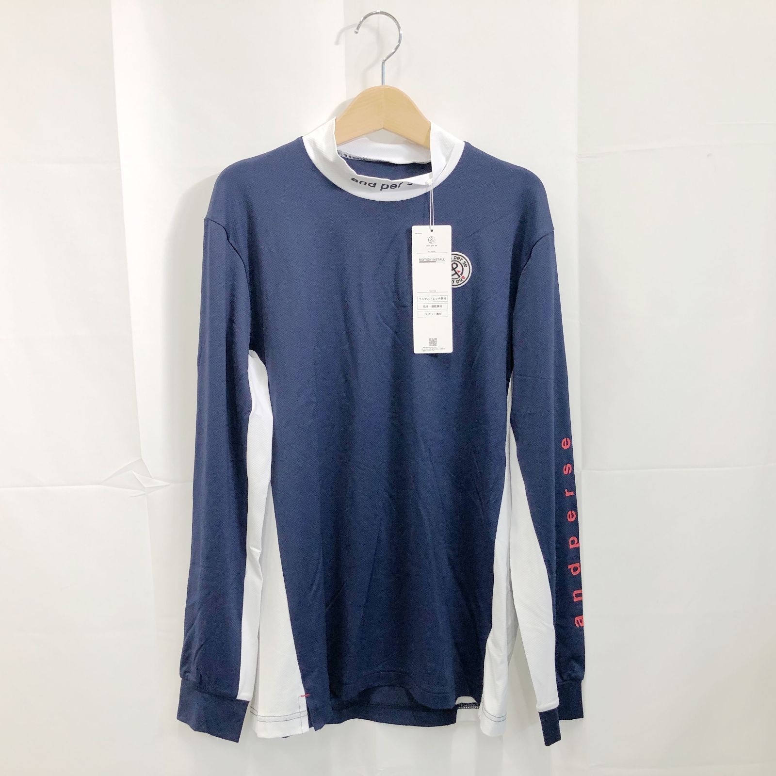 ! アンパスィ メンズ Ｍサイズ ショットスムーザーモックネック ネイビー系 古着ゴルフウェア