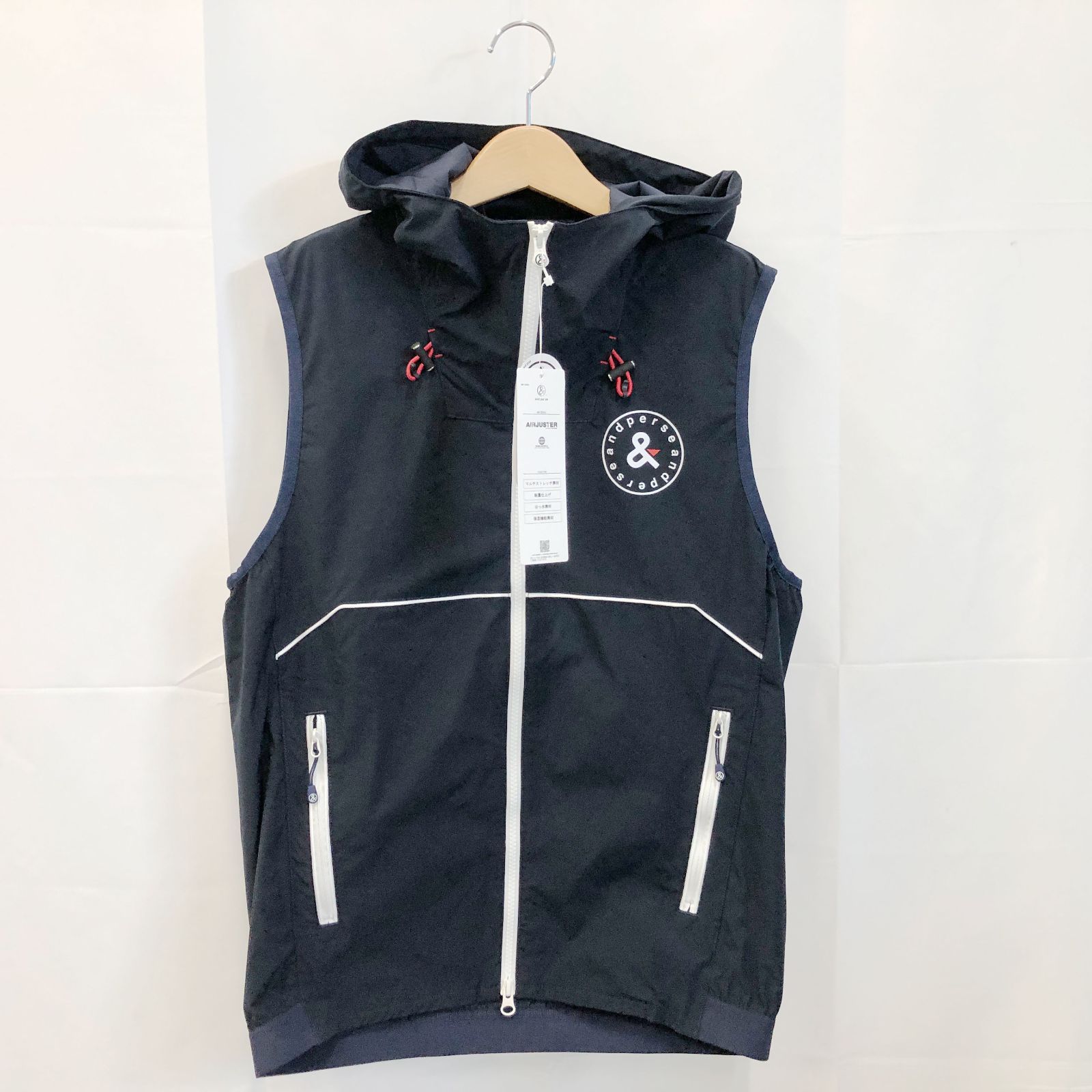 ! アンパスィ メンズ Ｍサイズ エアジャスターフーディーベスト ネイビー系 古着ゴルフウェア