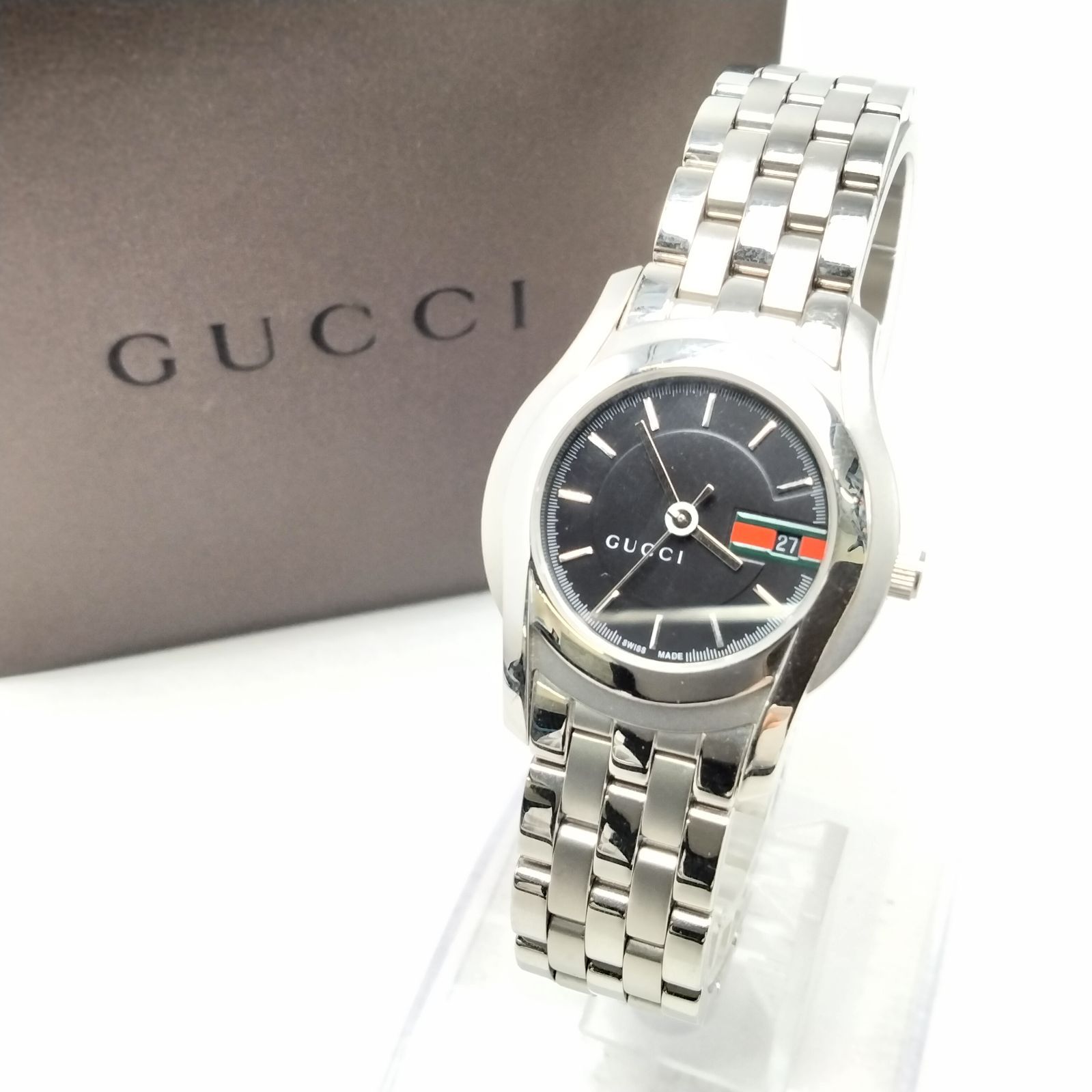 ️GUCCI ️グッチ 5500 L 黒文字盤 腕時計 ステンレススチール クォーツ