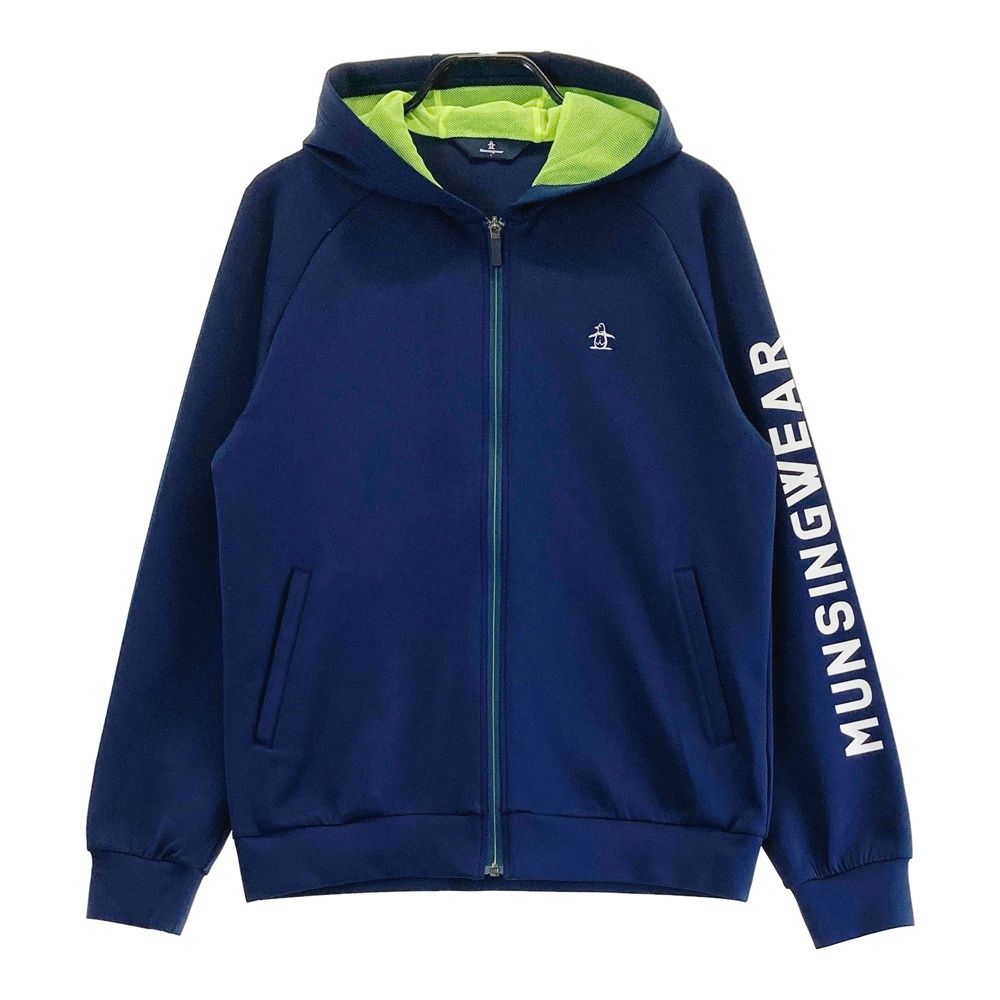 サイズ L MUNSING WEAR マンシングウェア モデル ジップパーカー 袖ロゴ ネイビー系 ゴルフウェア メンズ ストスト