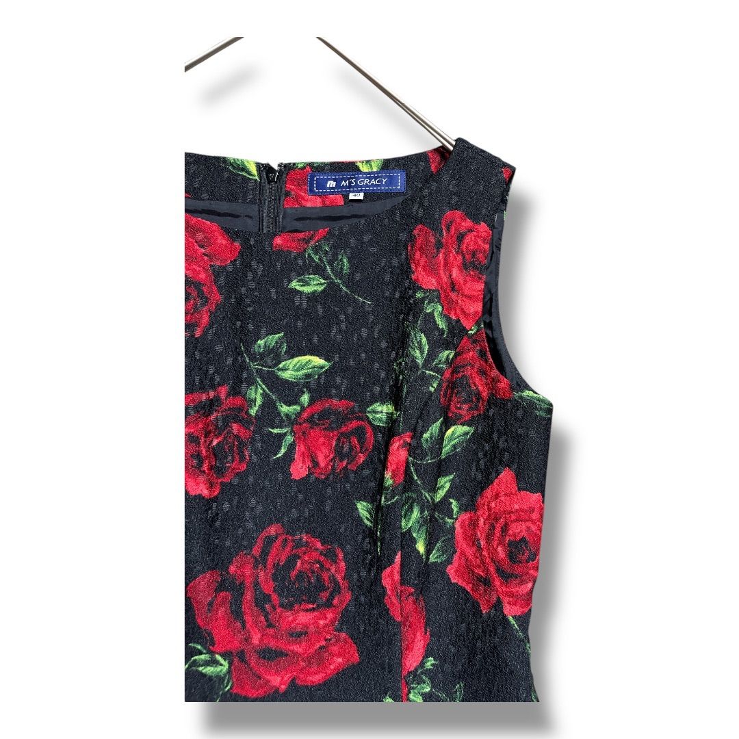 M'S GRACY エムズグレイシー バラ柄 ワンピース ノースリーブ 花 M'S GRACY エムズグレイシー バラ柄 ワンピース ノースリーブ 花