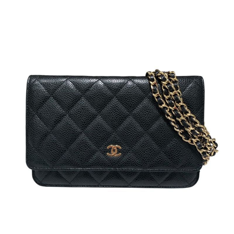 シャネル CHANEL マトラッセチェーンウォレット A 33814 ブラック キャビア レディース ウォレットチェーン