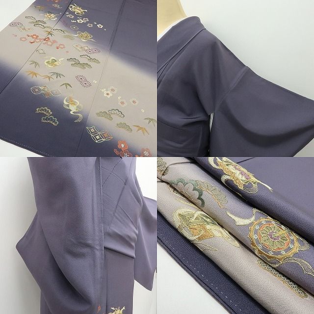  六花 RIKKA 正絹 友禅作家 千地泰弘落款 刺繍 松竹梅 七宝 唐花 色留袖 着物 A 4080 色留袖 着物