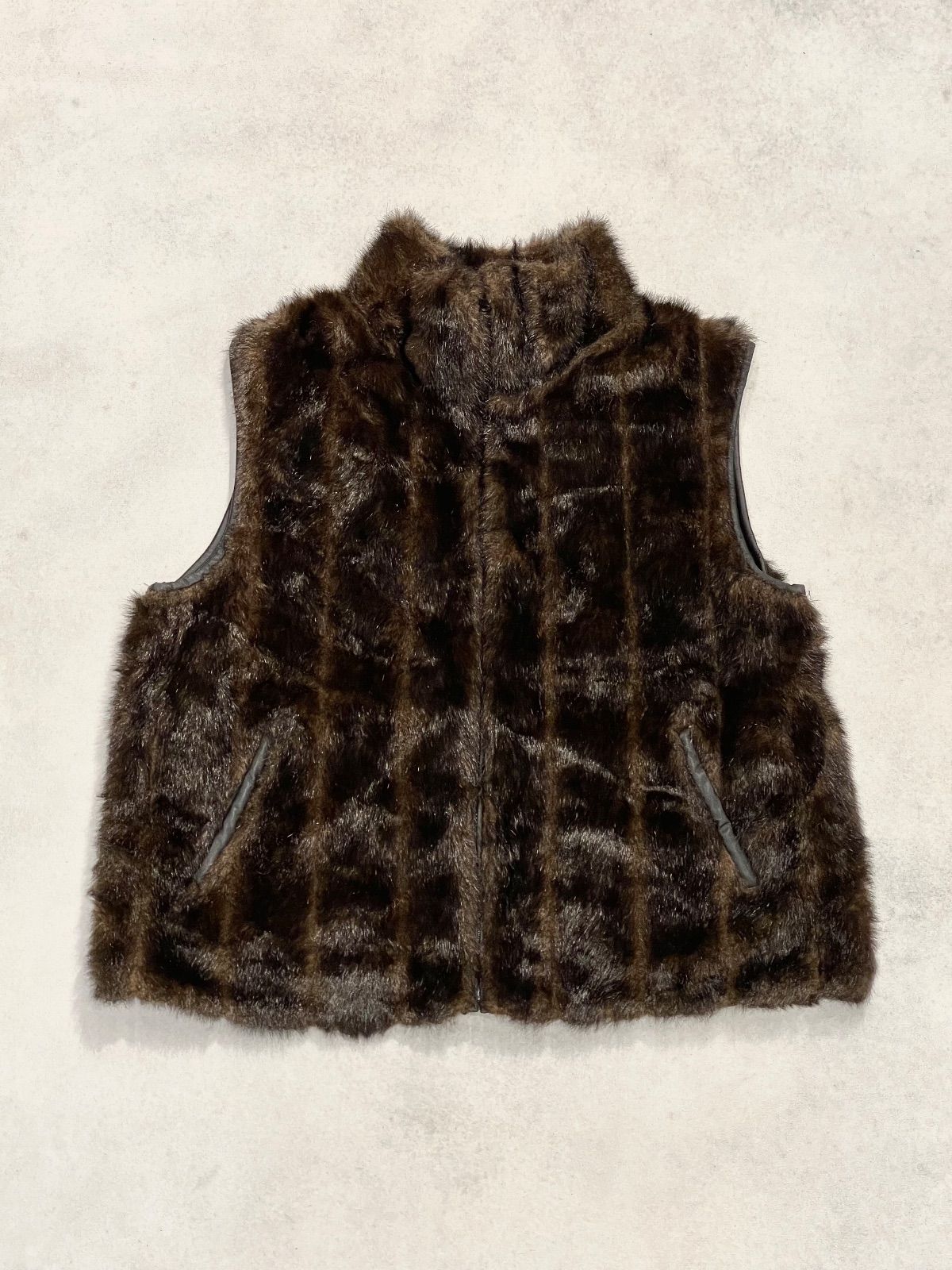 フェイクファーベスト リバーシブル アクリルファーベスト ポリエステルベスト XL