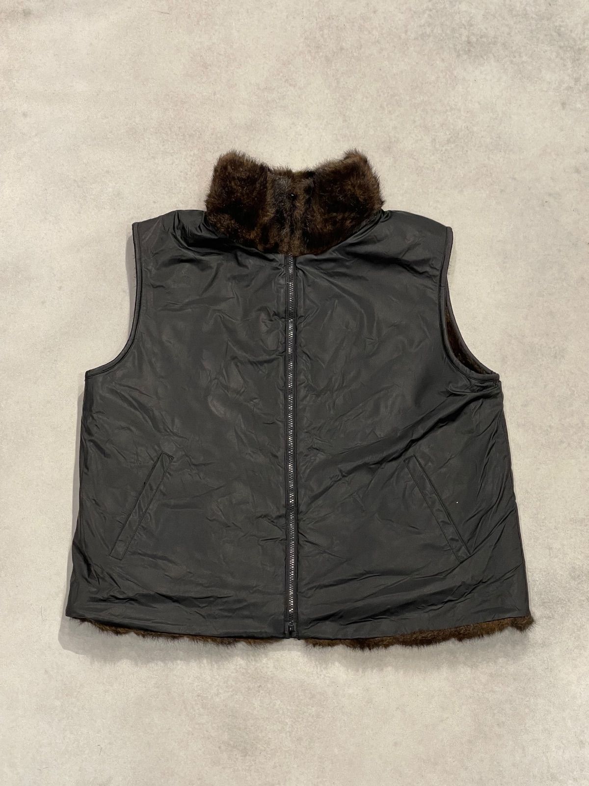 フェイクファーベスト リバーシブル アクリルファーベスト ポリエステルベスト XL