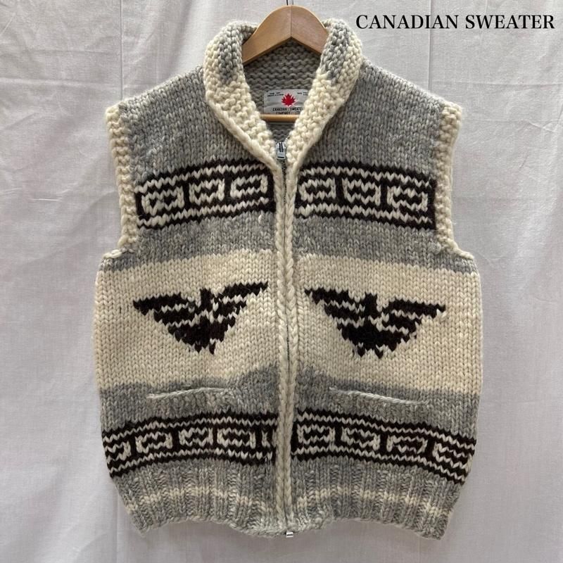 カナディアンセーター カウチンニットベスト イーグル ウールベスト 厚手 カナダ製 ブラン ホワイト グレー CA 07322 メンズ - ISItems 古着