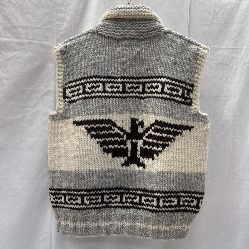 カナディアンセーター カウチンニットベスト イーグル ウールベスト 厚手 カナダ製 ブラン ホワイト グレー CA 07322 メンズ - ISItems 古着