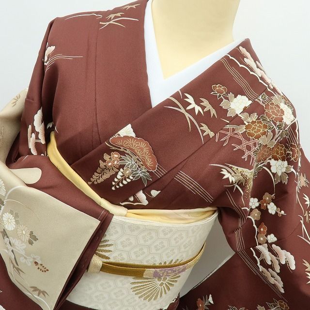 六花-RIKKA- 美品 正絹 金駒刺繡 松竹梅 橘 牡丹 茶屋辻 訪問着 着物