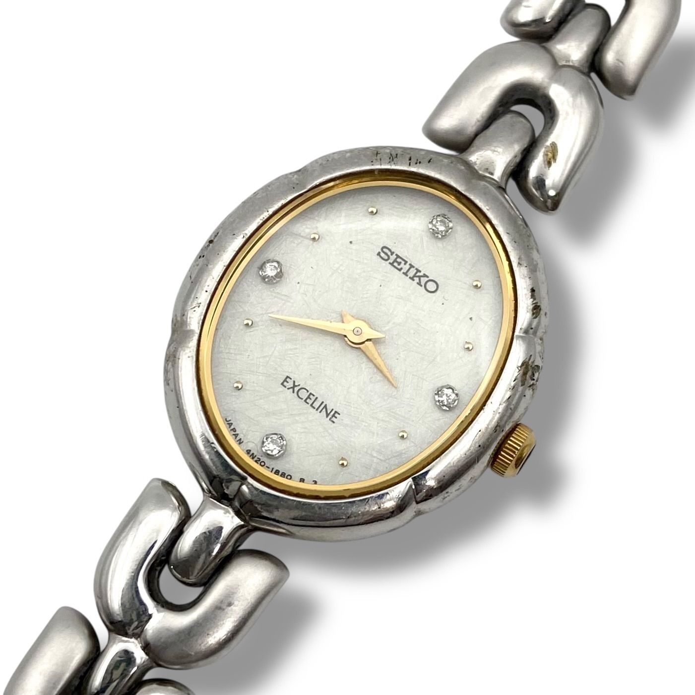 新品電池/稼働 セイコー エクセリーヌ 腕時計 4Pダイヤ クォーツ ts26