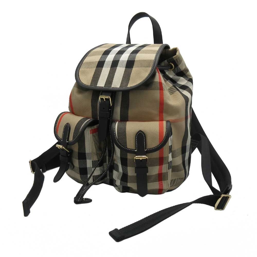 バーバリー　バックパック　リュック　ノバチェック　ホースロゴ　フラップキャンバス 新品】バーバリー バッグ リュック BURBERRY キャンバス チェック柄