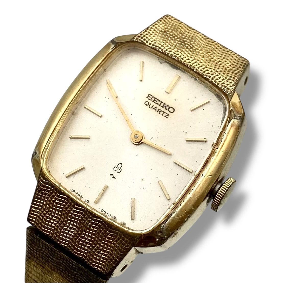 訳あり 新品電池/稼働 セイコー 腕時計 クォーツ スクエア ゴールド