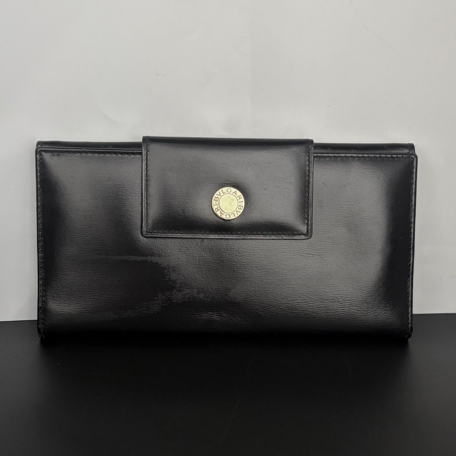 BVLGARI 長財布 サークルロゴ クリップ シルバー金具 ブラック