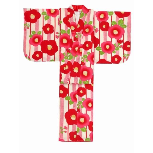 子供 小紋 袷 ジュニア 女の子 小紋の着物 生成り 椿