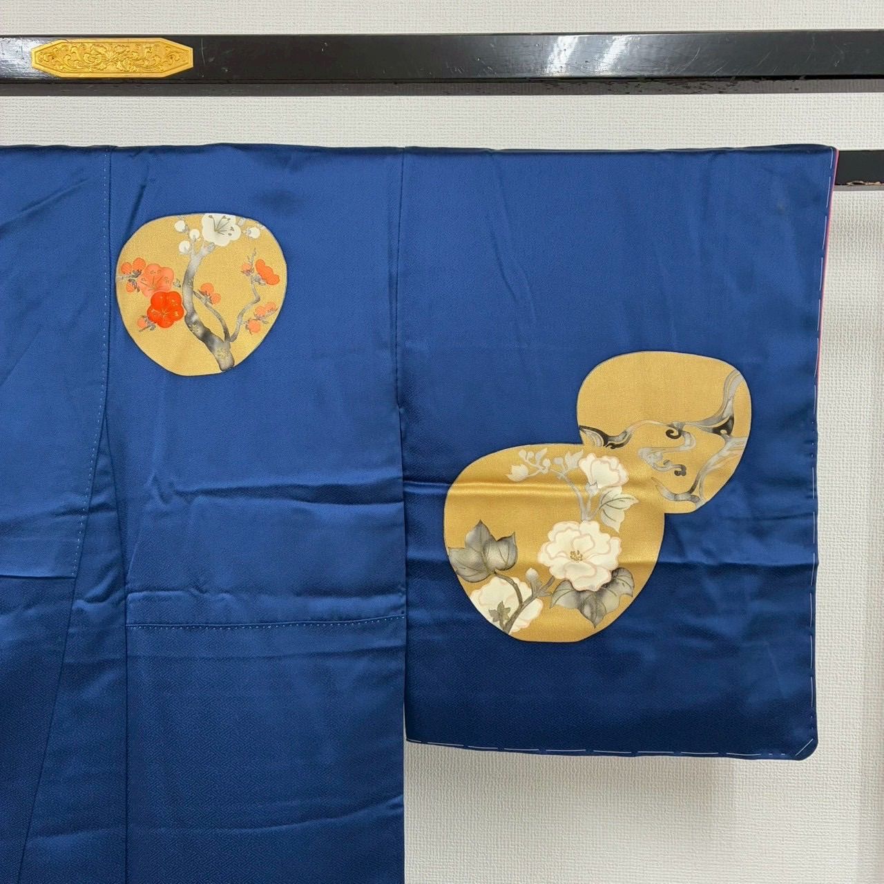 付下げ 金彩 丸に鶴 花柄 紋無し 紗綾形の地模様 訪問着 正絹 着物 MK