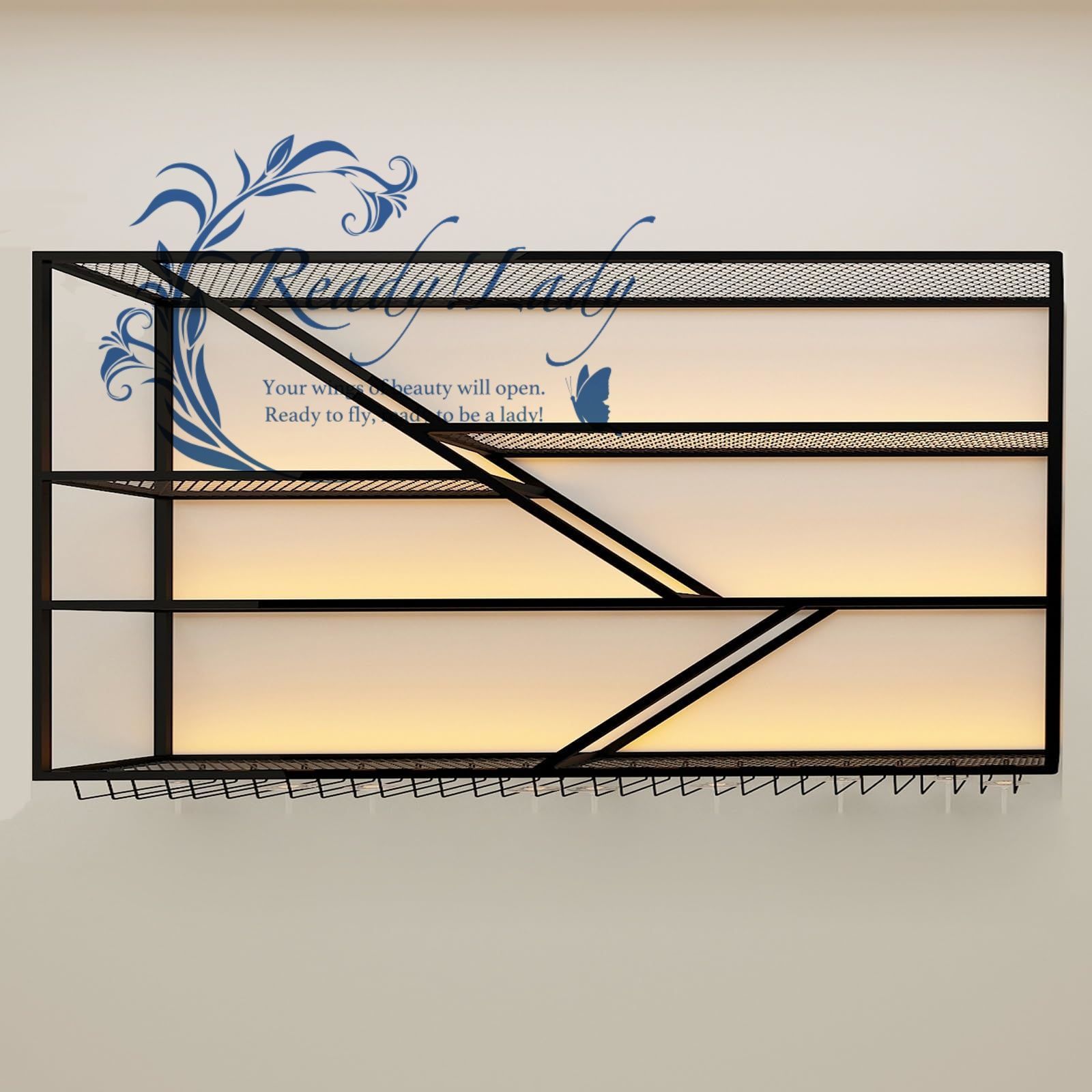 ボトルラック メタルワインラック バーシェルフ 壁掛け式 LEDライト付き酒 棚壁掛け式ワインラック メタルワインホルダー酒ラック壁掛け吊り下げ 壁ワインラックワインワイングラスホルダー 酒瓶ディスプレイ棚ラック カウンター With light