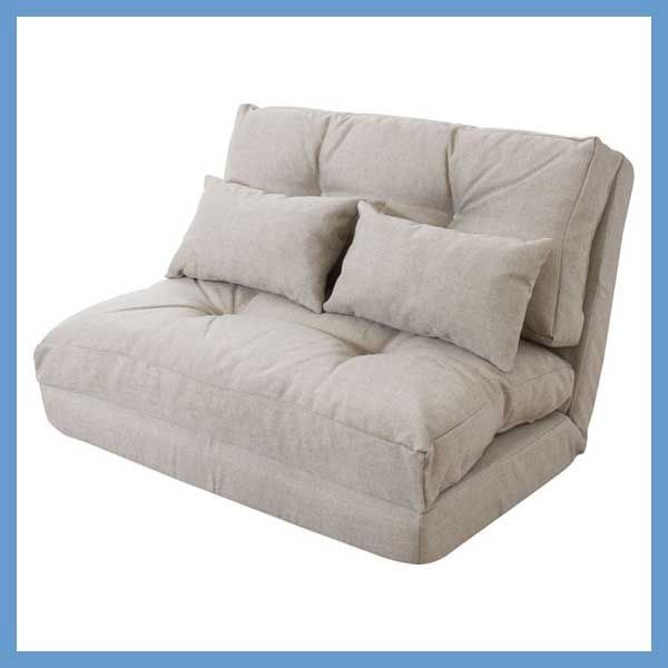 3 wayファブリックソファベッド 14段階リクライニング機能 W 90×D 66-197×H 55×SH 26 cm クッション 付き No.18 ベージュ
