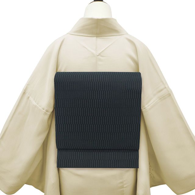 新古品】 夏物 名古屋帯 未使用 正絹 羅 全通 九寸 黒地 黒 白 変わり