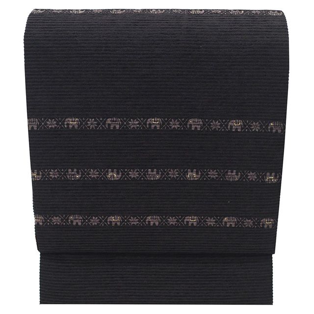 名古屋帯 正絹 ビロード織 全通 九寸 金彩加工 手染め ダークブラウン 象 ゾウ ぞう カジュアル 春 秋 冬 なごや帯 九寸名古屋帯 ビロード こげ茶 仕立て上がり みやがわ sb 54834