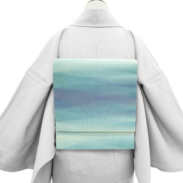 名古屋帯 正絹 綴れ織 綴れ 京都 西陣 織昌みやび 全通 八寸 水色 アクアマリン 紫 霞 セミフォーマル ～ カジュアル 春 秋 冬 なごや帯 八寸名古屋帯 美しい綴れ織 仕立て上がり みやがわ sb 54835