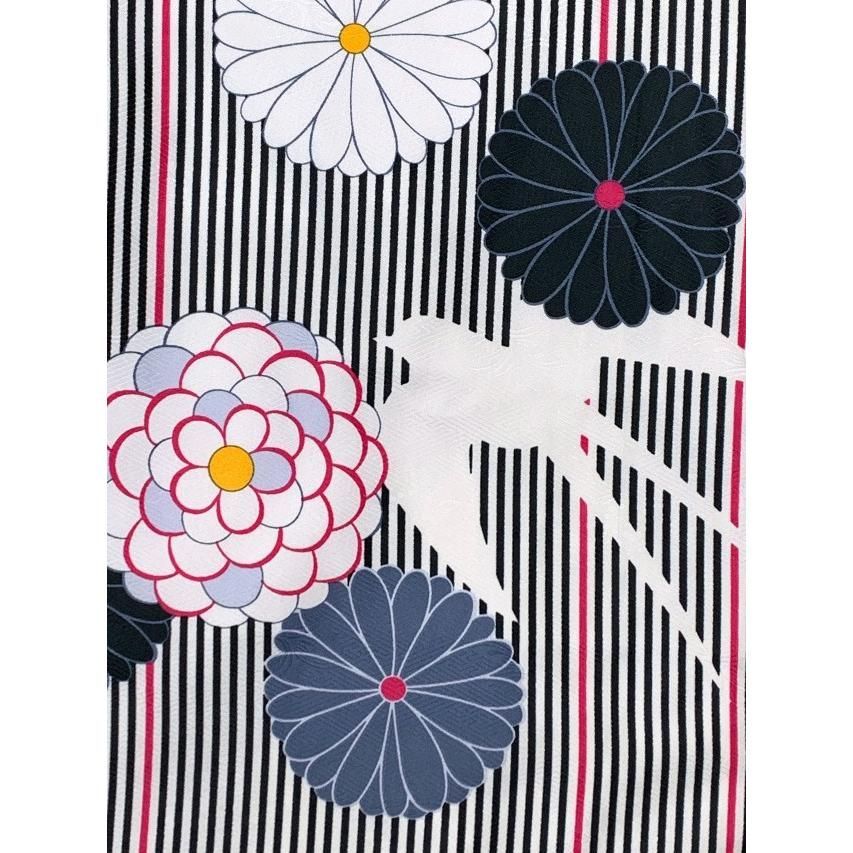  ジュニア用 女の子の洗える着物 小紋 袷 舞踊 お稽古 お出かけに 白黒縞 菊と燕 着物 着物ドレス 着物 浴衣 和小物