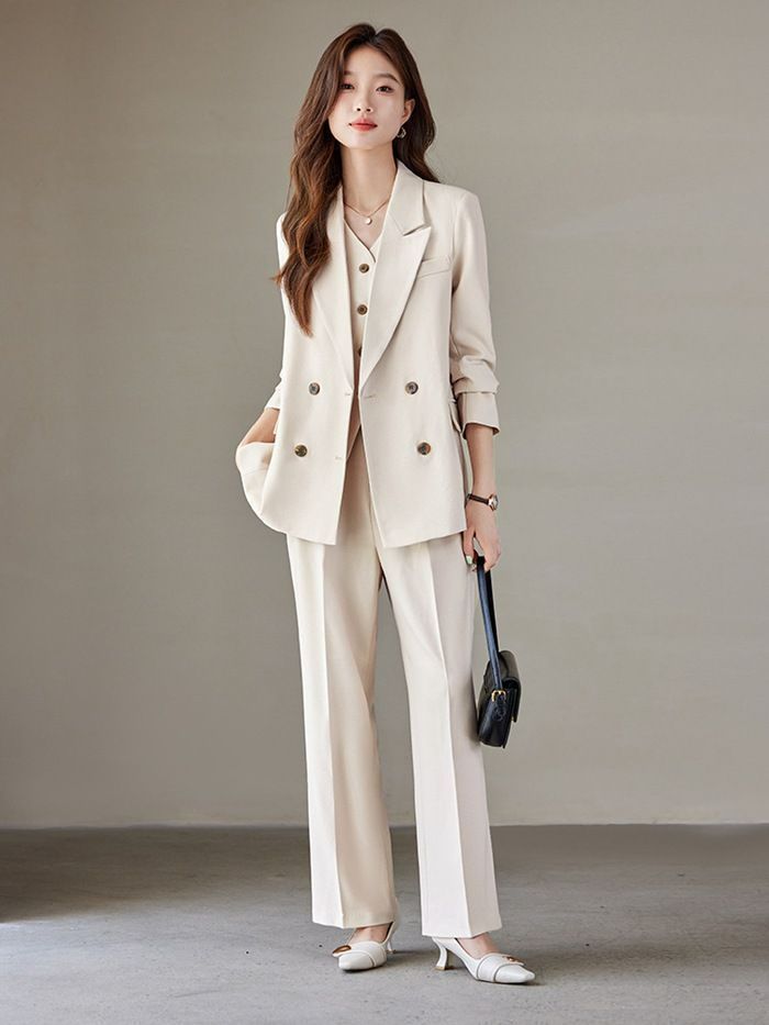 パンツスーツ レディース スーツ 長袖 ジャケット ロングパンツ ゆったり 2点セット シンプル カジュアル おしゃれ 普段着 通勤 OL オフィ