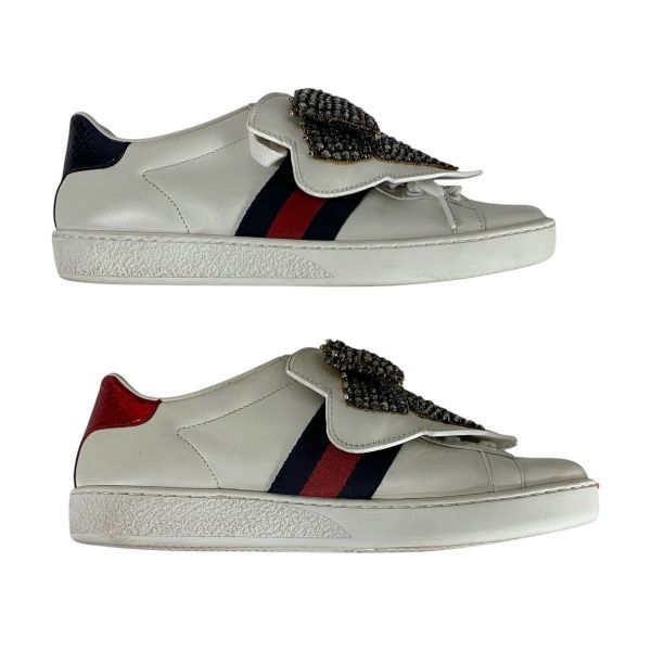 GUCCI レザースニーカー　シェリーライン ビー　34 ホワイト ○ グッチ GUCCI エース スニーカー ローカット シェリーライン