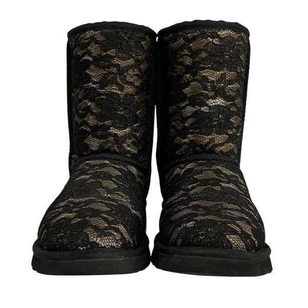 アグ UGG クラシック ショート アントワネット ショートブーツ 花柄レース ムートンブーツ 黒 ウール 24 cm レディース 5 E 362