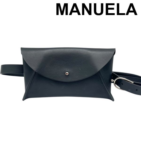 美品 MANUELA マヌエラ BELT バッグ レザー ウエストポーチ マヌエラ MANUELA ベルトバッグ ウエストバッグ 2WAY仕様 黒 レザー