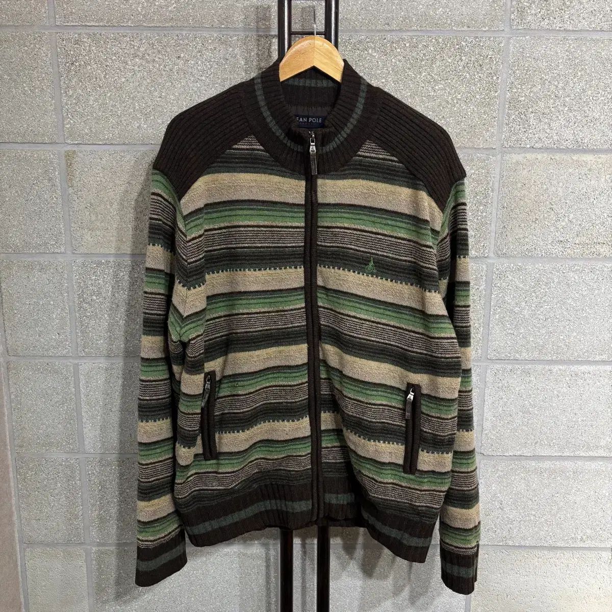 ビーンポール ストライプ ニットジップアップ XL nj 257 カーディガン ジャケット ウール
