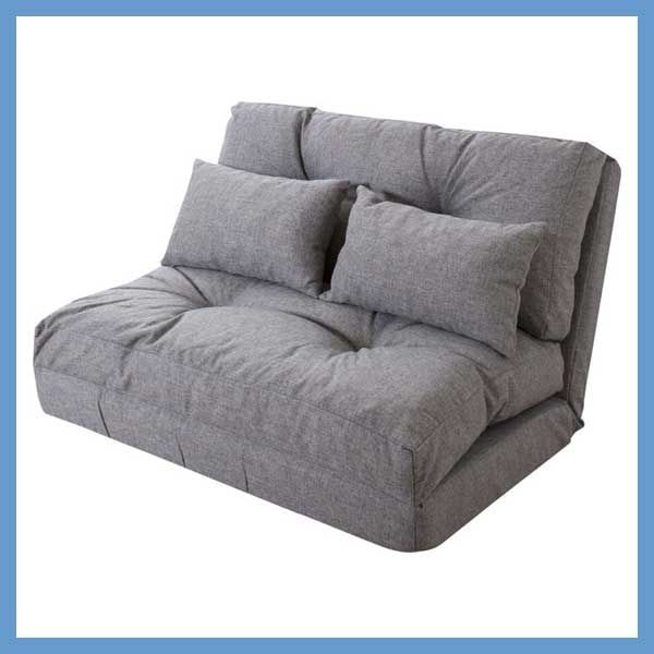 3 wayファブリックソファベッド 14段階リクライニング機能 W 90×D 66-197×H 55×SH 26 cm クッション 付き No.18 グレー