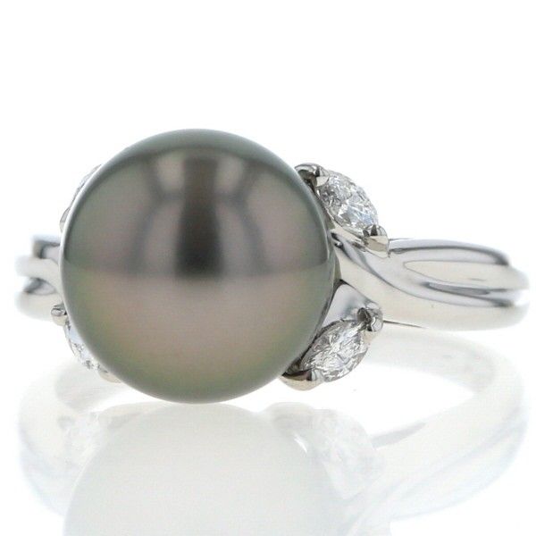 Pt900 プラチナ リング ブラックパール 黒蝶真珠 10.3mm 一粒 ラウンド