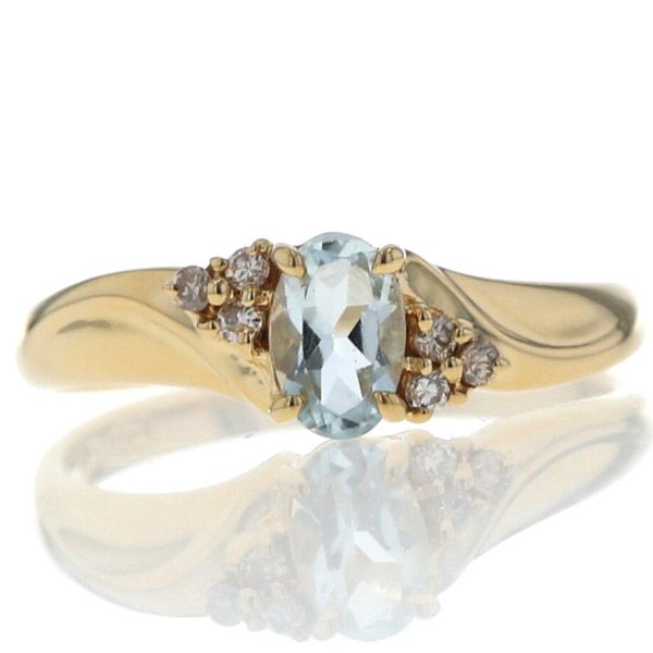 K18YG イエローゴールド リング アクアマリン ダイヤモンド 0.07ct