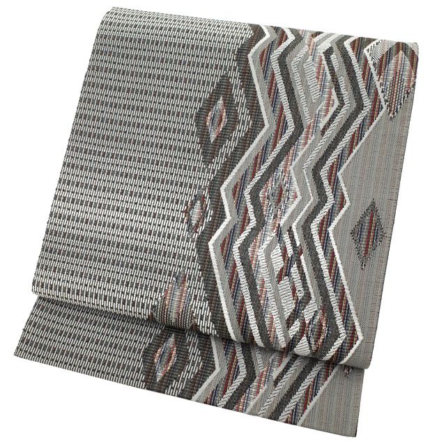 中古】 すごい値！ 袋帯 リサイクル 正絹 京都 西陣 グレー 菱文