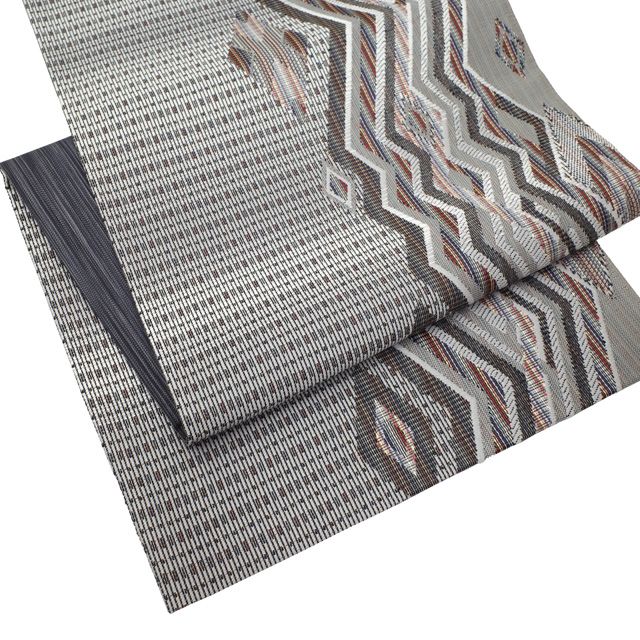 中古】 すごい値！ 袋帯 リサイクル 正絹 京都 西陣 グレー 菱文