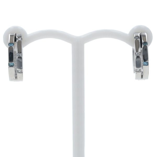 K 14 WG ホワイトゴールド ピアス ダイヤモンド ブルーダイヤモンド 2連 フープ 中折れ式 10.8 mm幅 仕上済 zz