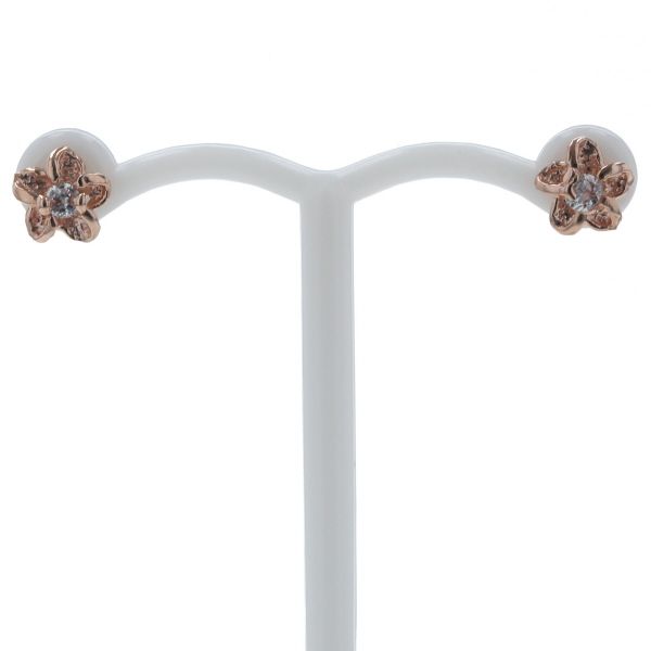 K 14 PG ピンクゴールド ピアス CZ キュービックジルコニア プルメリア ハワイアンジュエリー 仕上済 zz