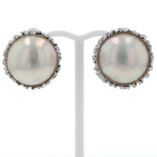 TASAKI タサキ K 14 WG ホワイトゴールド イヤリング マベ真珠 16 0 mm ハーフパール ラウンド取り巻き 装飾 仕上済 zz
