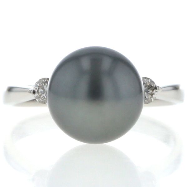 Pt900 プラチナ リング ダイヤモンド 0.15ct ブラックパール 黒蝶真珠