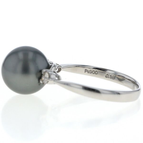 Pt900 黒蝶真珠 リング ダイヤ付き 径約11.0mm D0.28ct pt900黒蝶真珠リング