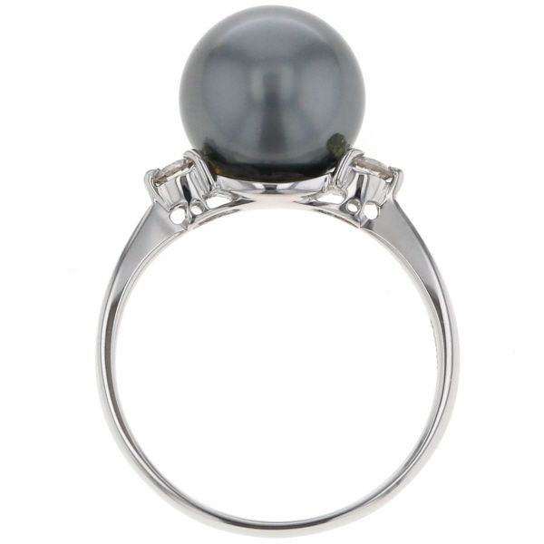 Pt900 プラチナ リング ダイヤモンド 0.15ct ブラックパール 黒蝶真珠