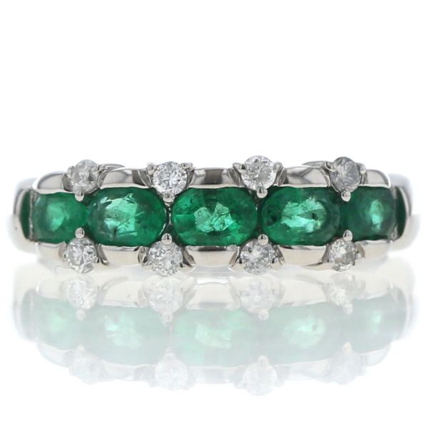 Pt900 プラチナ リング エメラルド 0.78ct ダイヤモンド 0.16ct 一文字